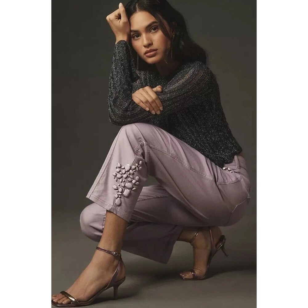 Anthropologie Pilcro The Wanderer Jeweled Relaxed-Leg Pants Sz 27 Lilac 8C46